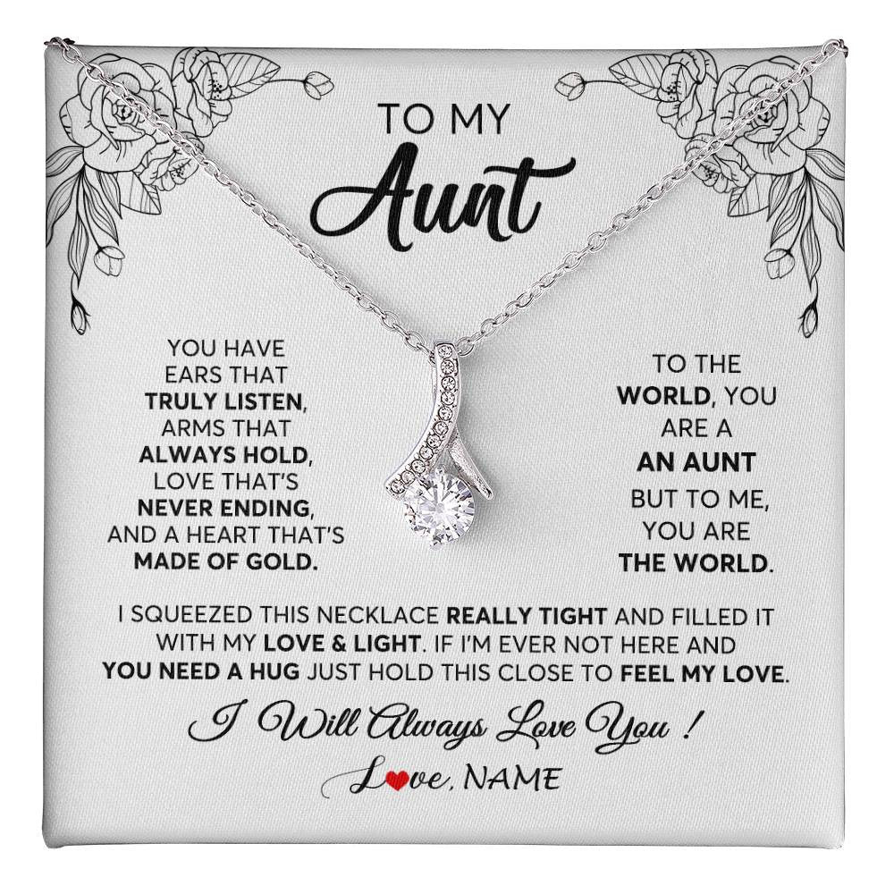 Alluring Beauty Necklace 14K White Gold Finish | 1 | Personalized To My Aunt Necklace From Niece Nephew Hold This Close Feel My Love Aunt Birthday Mothers Day Christmas Jewelry Customized Gift Box Message Card | siriusteestore