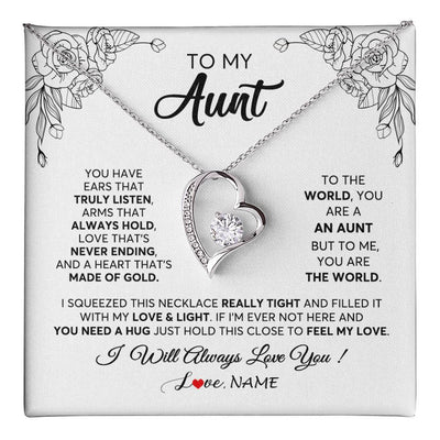 Forever Love Necklace 14K White Gold Finish | 1 | Personalized To My Aunt Necklace From Niece Nephew Hold This Close Feel My Love Aunt Birthday Mothers Day Christmas Jewelry Customized Gift Box Message Card | siriusteestore
