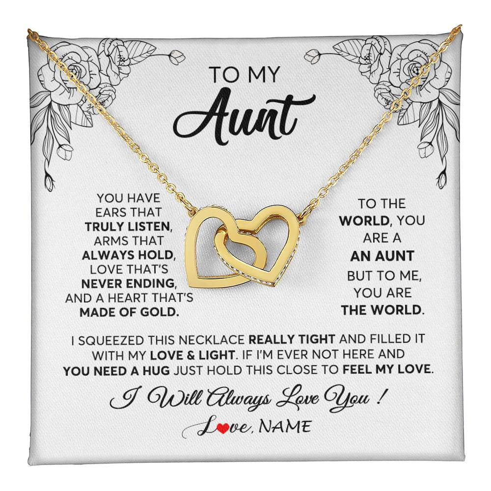 Interlocking Hearts Necklace 18K Yellow Gold Finish | 1 | Personalized To My Aunt Necklace From Niece Nephew Hold This Close Feel My Love Aunt Birthday Mothers Day Christmas Jewelry Customized Gift Box Message Card | siriusteestore
