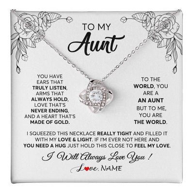 Love Knot Necklace 14K White Gold Finish | 1 | Personalized To My Aunt Necklace From Niece Nephew Hold This Close Feel My Love Aunt Birthday Mothers Day Christmas Jewelry Customized Gift Box Message Card | siriusteestore