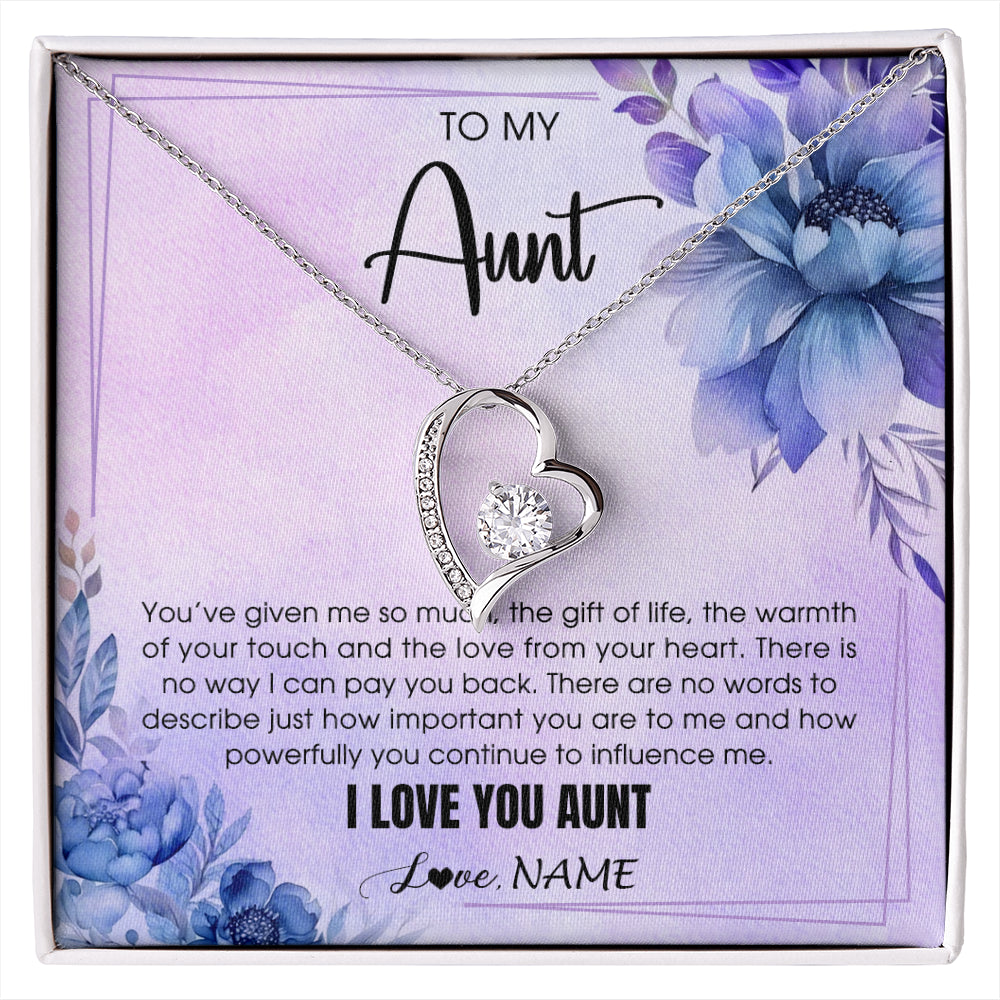 Forever Love Necklace 14K White Gold Finish | 1 | Personalized To My Aunt Necklace From Niece Nephew I Love You Aunt Birthday Gifts Mothers Day Thanksgiving Christmas Jewelry Customized Gift Box Message Card | siriusteestore