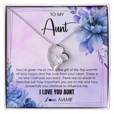 Forever Love Necklace 14K White Gold Finish | 1 | Personalized To My Aunt Necklace From Niece Nephew I Love You Aunt Birthday Gifts Mothers Day Thanksgiving Christmas Jewelry Customized Gift Box Message Card | siriusteestore