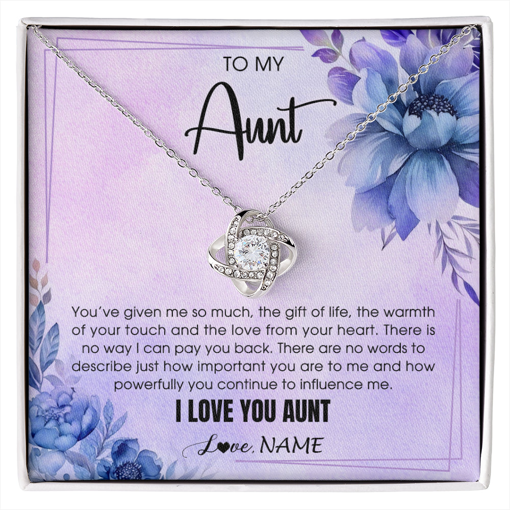 Love Knot Necklace 14K White Gold Finish | 1 | Personalized To My Aunt Necklace From Niece Nephew I Love You Aunt Birthday Gifts Mothers Day Thanksgiving Christmas Jewelry Customized Gift Box Message Card | siriusteestore