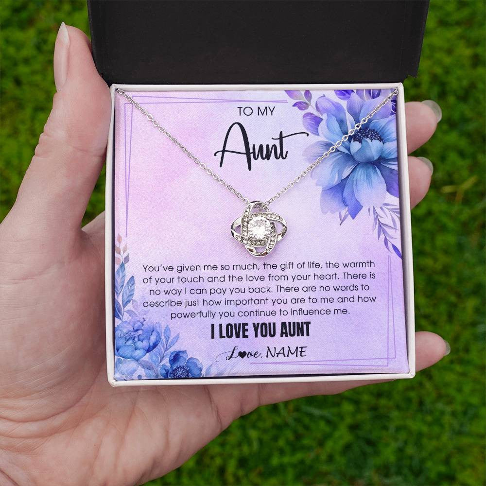 Love Knot Necklace 14K White Gold Finish | 2 | Personalized To My Aunt Necklace From Niece Nephew I Love You Aunt Birthday Gifts Mothers Day Thanksgiving Christmas Jewelry Customized Gift Box Message Card | siriusteestore