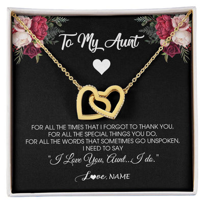 Interlocking Hearts Necklace 18K Yellow Gold Finish | Personalized To My Aunt Necklace From Niece Nephew I Need To Say I Love You Aunt Jewelry Birthday Mothers Day Christmas Customized Message Card | siriusteestore