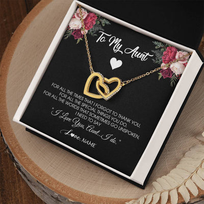 Interlocking Hearts Necklace 18K Yellow Gold Finish | Personalized To My Aunt Necklace From Niece Nephew I Need To Say I Love You Aunt Jewelry Birthday Mothers Day Christmas Customized Message Card | siriusteestore