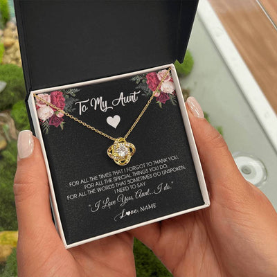 Love Knot Necklace 18K Yellow Gold Finish | Personalized To My Aunt Necklace From Niece Nephew I Need To Say I Love You Aunt Jewelry Birthday Mothers Day Christmas Customized Message Card | siriusteestore
