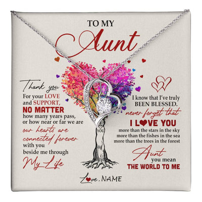 Forever Love Necklace 14K White Gold Finish | 1 | Personalized To My Aunt Necklace From Niece Nephew Never Forget That I Love You You Mean The World Aunt Birthday Mothers Day Christmas Customized Gift Box Message Card | siriusteestore