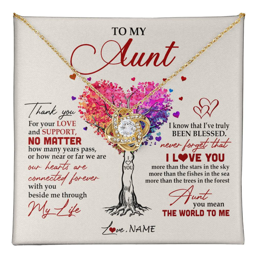 Love Knot Necklace 18K Yellow Gold Finish | 1 | Personalized To My Aunt Necklace From Niece Nephew Never Forget That I Love You You Mean The World Aunt Birthday Mothers Day Christmas Customized Gift Box Message Card | siriusteestore