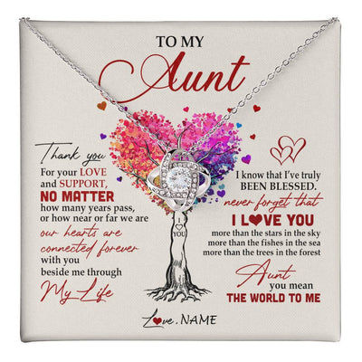 Love Knot Necklace 14K White Gold Finish | 1 | Personalized To My Aunt Necklace From Niece Nephew Never Forget That I Love You You Mean The World Aunt Birthday Mothers Day Christmas Customized Gift Box Message Card | siriusteestore