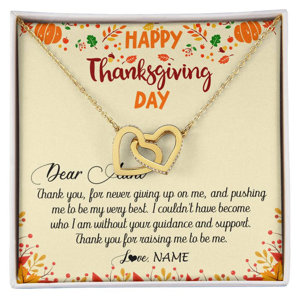 Interlocking Hearts Necklace 18K Yellow Gold Finish | 1 | Personalized To My Aunt Necklace From Niece Nephew Thank You For Raising Me Happy Thanksgiving Day Pendant Jewelry Customized Gift Box Message Card | siriusteestore
