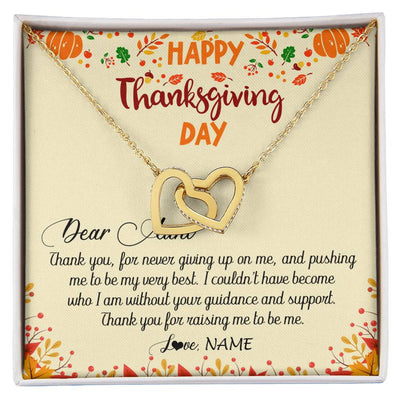 Interlocking Hearts Necklace 18K Yellow Gold Finish | 1 | Personalized To My Aunt Necklace From Niece Nephew Thank You For Raising Me Happy Thanksgiving Day Pendant Jewelry Customized Gift Box Message Card | siriusteestore
