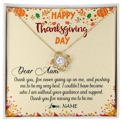 Love Knot Necklace 18K Yellow Gold Finish | 1 | Personalized To My Aunt Necklace From Niece Nephew Thank You For Raising Me Happy Thanksgiving Day Pendant Jewelry Customized Gift Box Message Card | siriusteestore