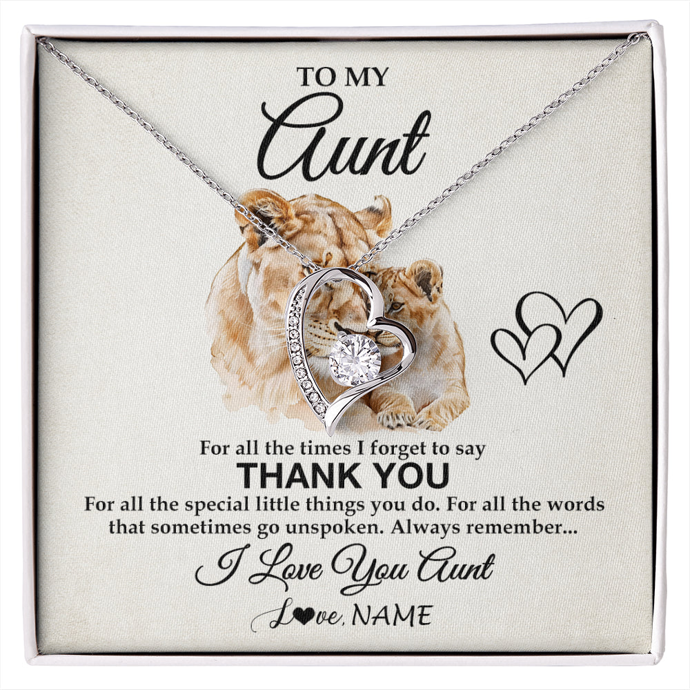 Forever Love Necklace 14K White Gold Finish | 1 | Personalized To My Aunt Necklace From Niece Nephew Thank You Lion Aunt Gift For Mothers Day Birthday Gift Christmas For Aunt Customized Gift Box Message Card | siriusteestore