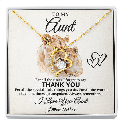Forever Love Necklace 18K Yellow Gold Finish | 1 | Personalized To My Aunt Necklace From Niece Nephew Thank You Lion Aunt Gift For Mothers Day Birthday Gift Christmas For Aunt Customized Gift Box Message Card | siriusteestore