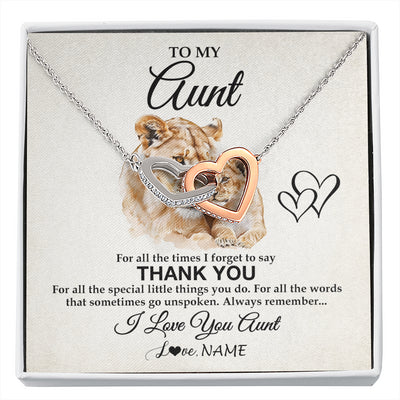 Interlocking Hearts Necklace Stainless Steel & Rose Gold Finish | 1 | Personalized To My Aunt Necklace From Niece Nephew Thank You Lion Aunt Gift For Mothers Day Birthday Gift Christmas For Aunt Customized Gift Box Message Card | siriusteestore