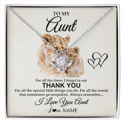 Love Knot Necklace 14K White Gold Finish | 1 | Personalized To My Aunt Necklace From Niece Nephew Thank You Lion Aunt Gift For Mothers Day Birthday Gift Christmas For Aunt Customized Gift Box Message Card | siriusteestore