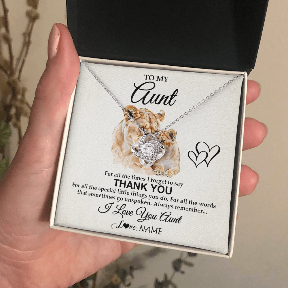 Love Knot Necklace 14K White Gold Finish | 2 | Personalized To My Aunt Necklace From Niece Nephew Thank You Lion Aunt Gift For Mothers Day Birthday Gift Christmas For Aunt Customized Gift Box Message Card | siriusteestore