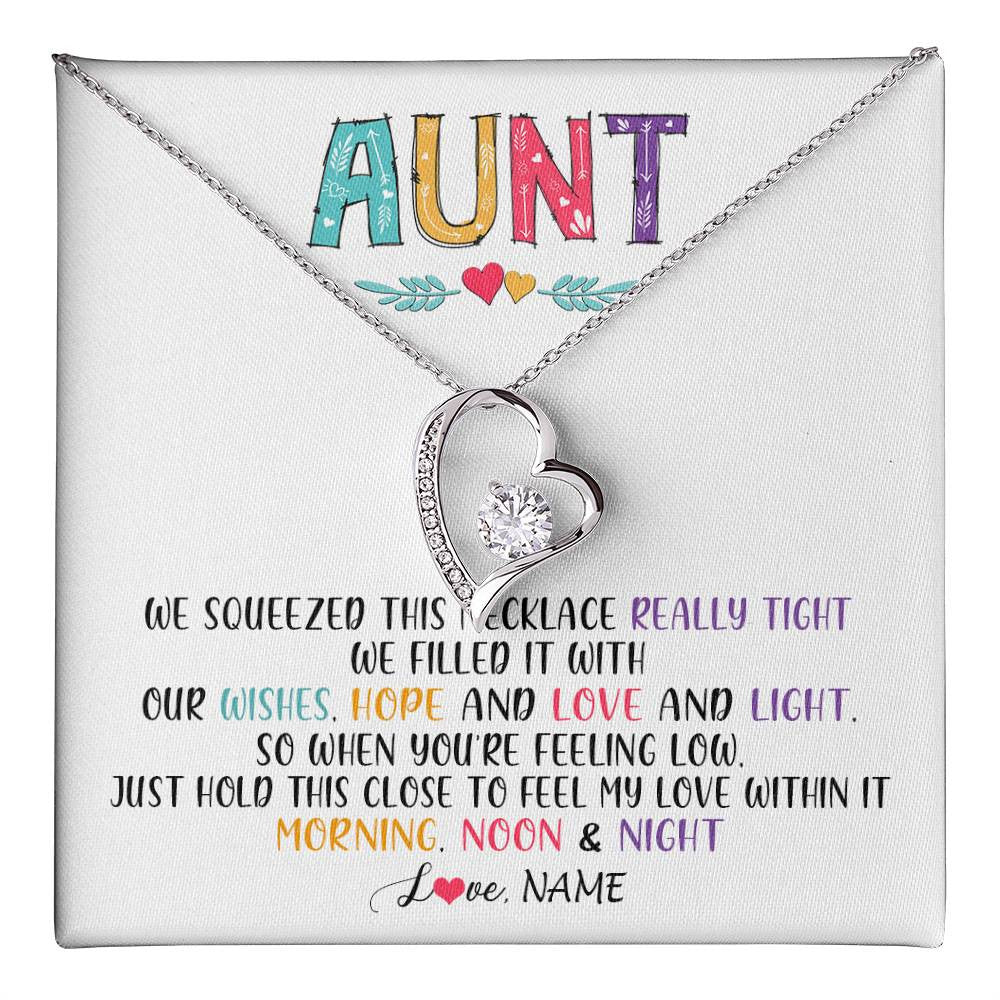 Forever Love Necklace 14K White Gold Finish | 1 | Personalized To My Aunt Necklace From Niece Nephew We Squeezed This Necklace Aunt Birthday Mothers Day Christmas Jewelry Customized Gift Box Message Card | siriusteestore