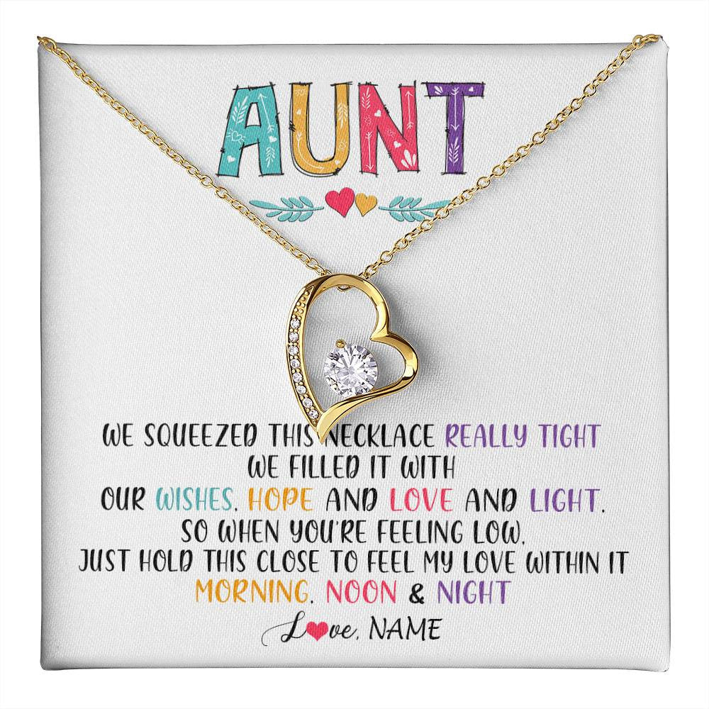 Forever Love Necklace 18K Yellow Gold Finish | 1 | Personalized To My Aunt Necklace From Niece Nephew We Squeezed This Necklace Aunt Birthday Mothers Day Christmas Jewelry Customized Gift Box Message Card | siriusteestore