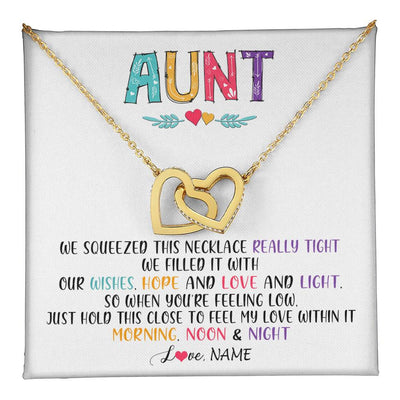 Interlocking Hearts Necklace 18K Yellow Gold Finish | 1 | Personalized To My Aunt Necklace From Niece Nephew We Squeezed This Necklace Aunt Birthday Mothers Day Christmas Jewelry Customized Gift Box Message Card | siriusteestore