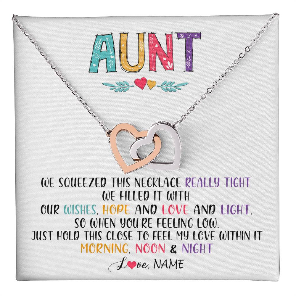Interlocking Hearts Necklace Stainless Steel & Rose Gold Finish | 1 | Personalized To My Aunt Necklace From Niece Nephew We Squeezed This Necklace Aunt Birthday Mothers Day Christmas Jewelry Customized Gift Box Message Card | siriusteestore