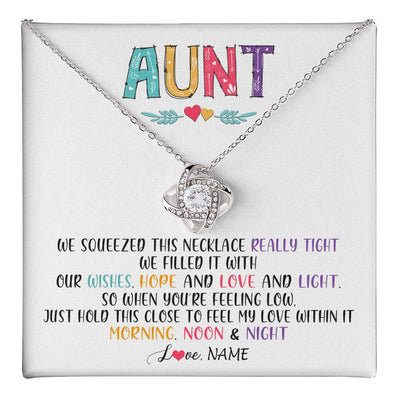 Love Knot Necklace 14K White Gold Finish | 1 | Personalized To My Aunt Necklace From Niece Nephew We Squeezed This Necklace Aunt Birthday Mothers Day Christmas Jewelry Customized Gift Box Message Card | siriusteestore