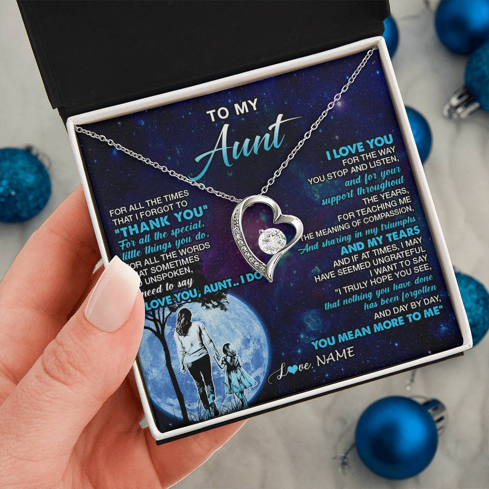 Forever Love Necklace 14K White Gold Finish | 2 | Personalized To My Aunt Necklace From Niece Thank You Day By Day Aunt Birthday Gifts Mothers Day Christmas Customized Gift Box Message Card | siriusteestore