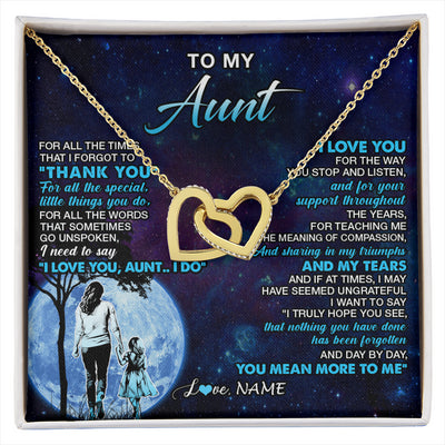 Interlocking Hearts Necklace 18K Yellow Gold Finish | 1 | Personalized To My Aunt Necklace From Niece Thank You Day By Day Aunt Birthday Gifts Mothers Day Christmas Customized Gift Box Message Card | siriusteestore