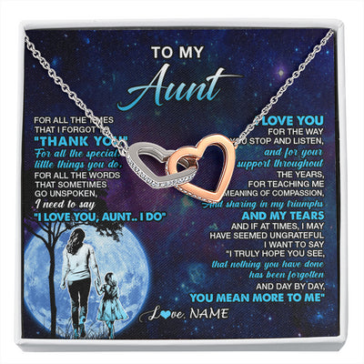 Interlocking Hearts Necklace Stainless Steel & Rose Gold Finish | 1 | Personalized To My Aunt Necklace From Niece Thank You Day By Day Aunt Birthday Gifts Mothers Day Christmas Customized Gift Box Message Card | siriusteestore