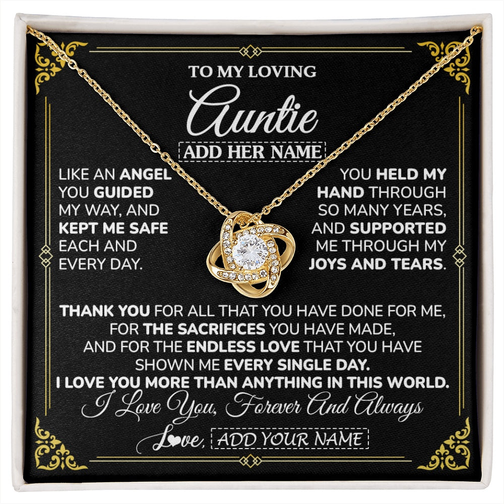 Love Knot Necklace 18K Yellow Gold Finish | 1 | Personalized To My Auntie Necklace Gifts Meaningful Gift To Auntie From Niece Without You There Is No Me Mothers Day Aunt Birthday Gift Box Message Card | https://siriusteestore.