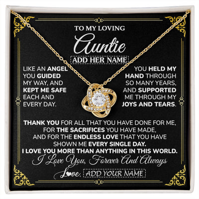 Love Knot Necklace 18K Yellow Gold Finish | 1 | Personalized To My Auntie Necklace Gifts Meaningful Gift To Auntie From Niece Without You There Is No Me Mothers Day Aunt Birthday Gift Box Message Card | https://siriusteestore.
