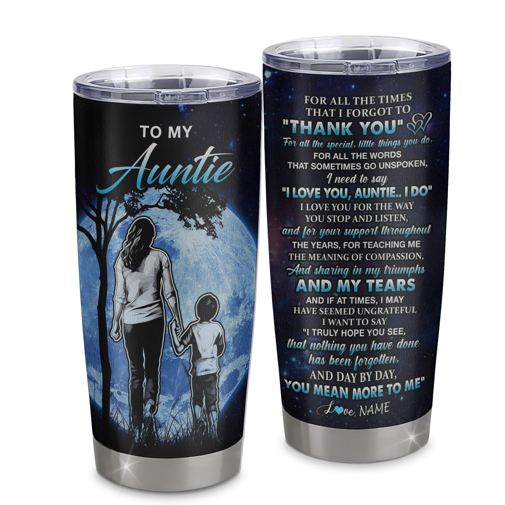 Personalized To My Auntie Tumbler From Nephew Stainless Steel Cup Thank You Day By Day Auntie Birthday Mothers Day Thanksgiving Christmas Travel Mug | siriusteestore