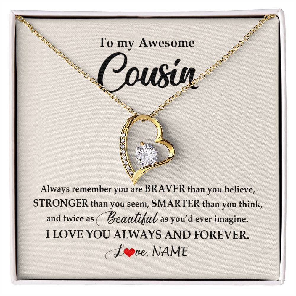 Forever Love Necklace 18K Yellow Gold Finish | Personalized To My Awesome Cousin Necklace From Family I Love You Always And Forever Cousin Jewelry Birthday Christmas Customized Gift Box Message Card | siriusteestore