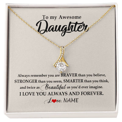 Alluring Beauty Necklace 18K Yellow Gold Finish | Personalized To My Awesome Daughter Necklace From Mom Dad I Love You Always And Forever Daughter Birthday Christmas Jewelry Customized Gift Box Message Card | siriusteestore