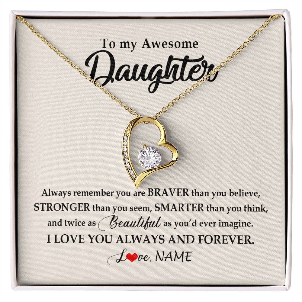 Forever Love Necklace 18K Yellow Gold Finish | Personalized To My Awesome Daughter Necklace From Mom Dad I Love You Always And Forever Daughter Birthday Christmas Jewelry Customized Gift Box Message Card | siriusteestore
