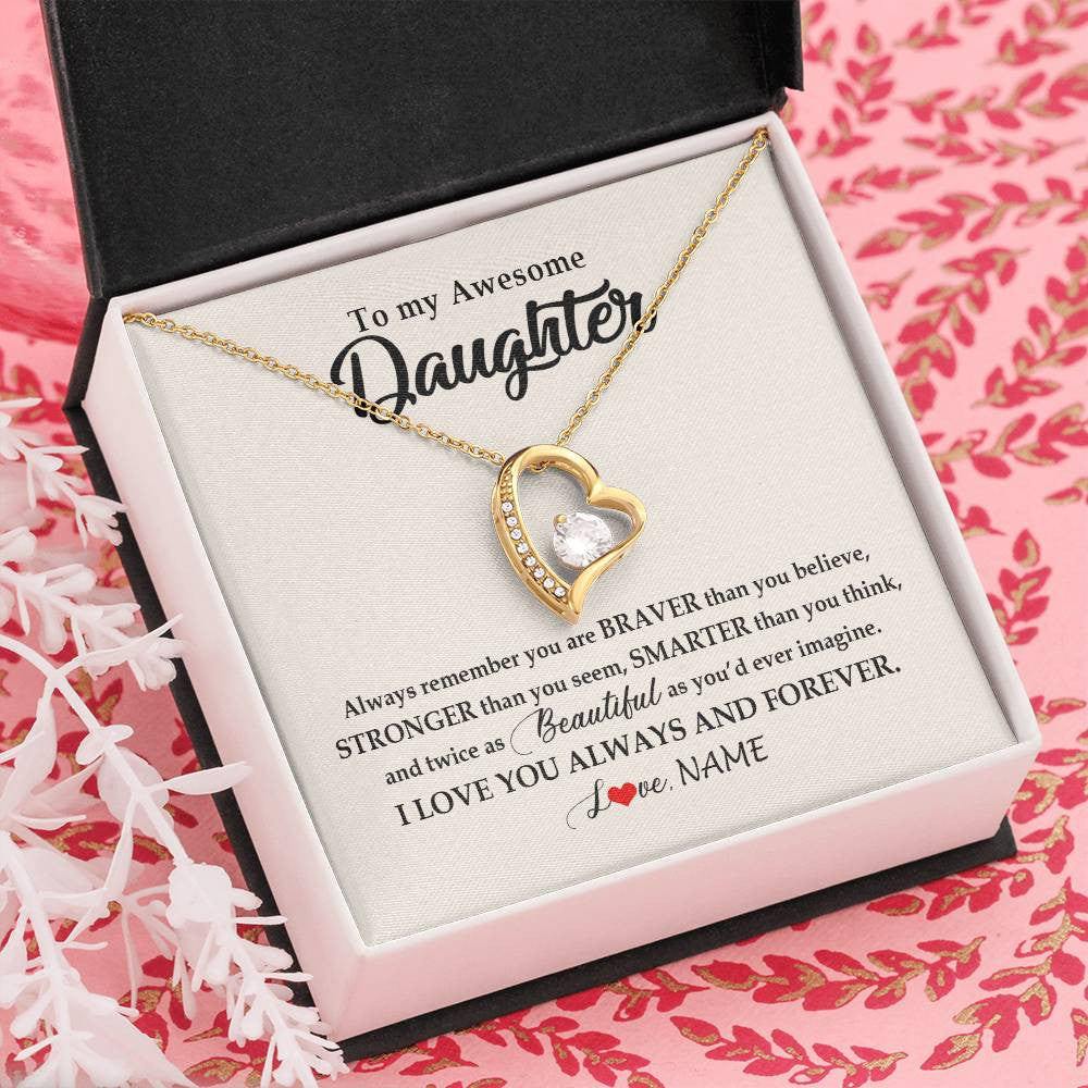 Forever Love Necklace 18K Yellow Gold Finish | Personalized To My Awesome Daughter Necklace From Mom Dad I Love You Always And Forever Daughter Birthday Christmas Jewelry Customized Gift Box Message Card | siriusteestore