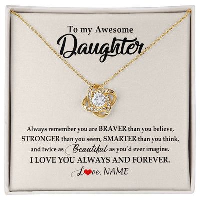 Love Knot Necklace 18K Yellow Gold Finish | Personalized To My Awesome Daughter Necklace From Mom Dad I Love You Always And Forever Daughter Birthday Christmas Jewelry Customized Gift Box Message Card | siriusteestore