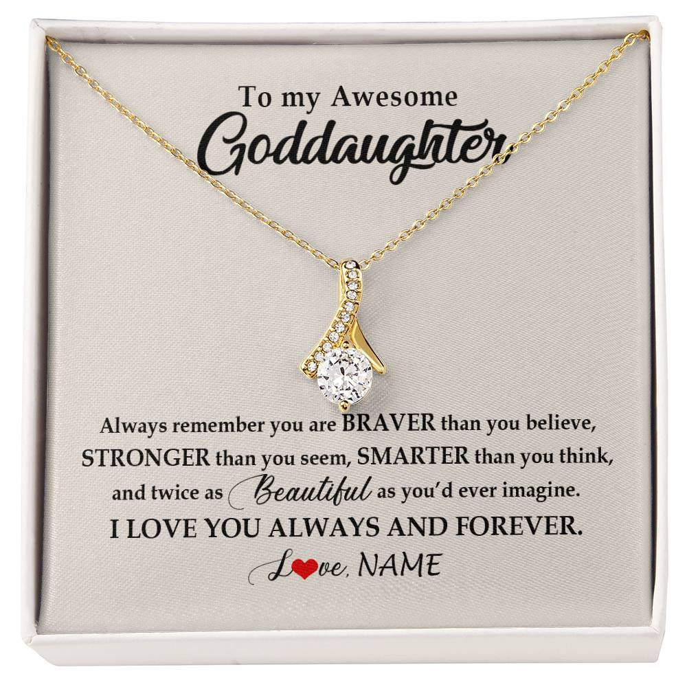 Alluring Beauty Necklace 18K Yellow Gold Finish | Personalized To My Awesome Goddaughter Necklace From Godmother I Love You Always And Forever Goddaughter Birthday Christmas Customized Gift Box Message Card | siriusteestore