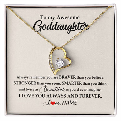 Forever Love Necklace 18K Yellow Gold Finish | Personalized To My Awesome Goddaughter Necklace From Godmother I Love You Always And Forever Goddaughter Birthday Christmas Customized Gift Box Message Card | siriusteestore