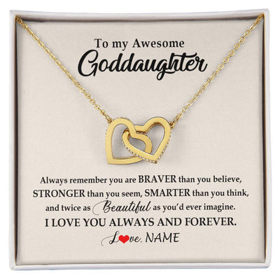 Interlocking Hearts Necklace 18K Yellow Gold Finish | Personalized To My Awesome Goddaughter Necklace From Godmother I Love You Always And Forever Goddaughter Birthday Christmas Customized Gift Box Message Card | siriusteestore