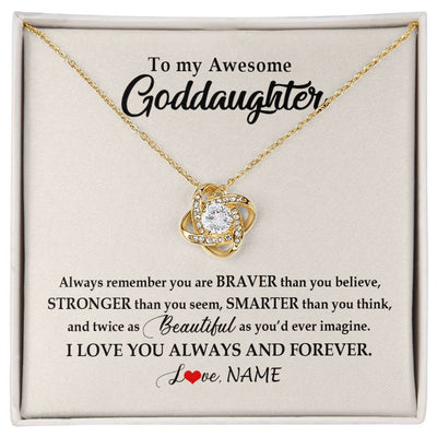 Love Knot Necklace 18K Yellow Gold Finish | Personalized To My Awesome Goddaughter Necklace From Godmother I Love You Always And Forever Goddaughter Birthday Christmas Customized Gift Box Message Card | siriusteestore