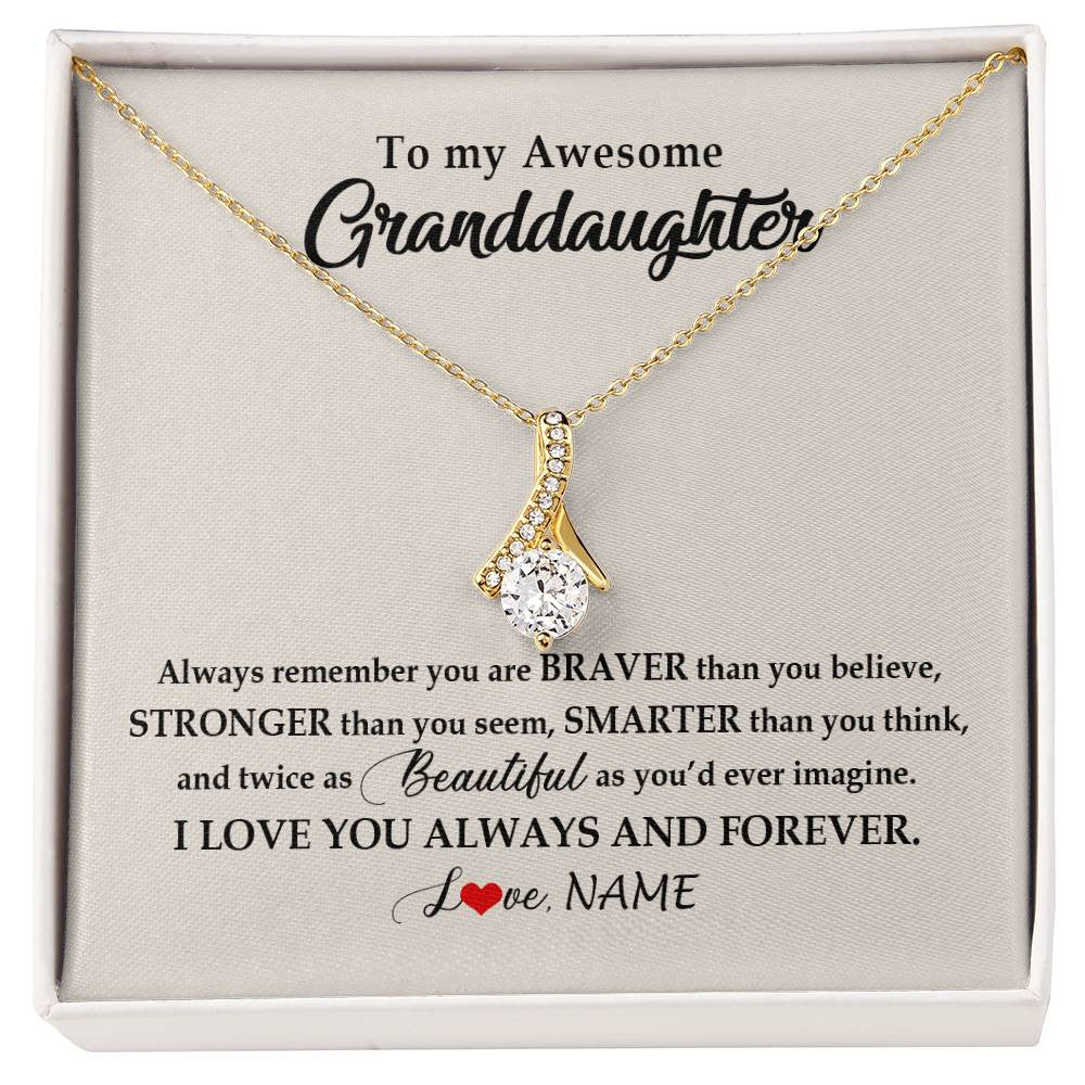 Alluring Beauty Necklace 18K Yellow Gold Finish | Personalized To My Awesome Granddaughter Necklace From Grandma Nana I Love You Always And Forever Granddaughter Birthday Customized Gift Box Message Card | siriusteestore