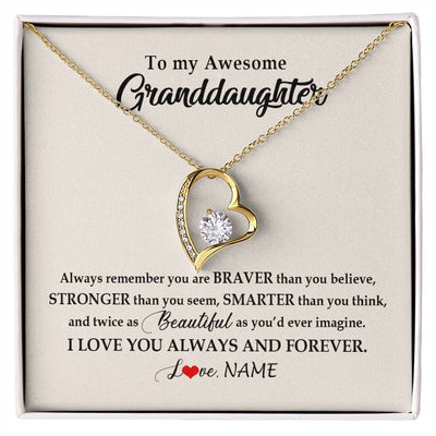 Forever Love Necklace 18K Yellow Gold Finish | Personalized To My Awesome Granddaughter Necklace From Grandma Nana I Love You Always And Forever Granddaughter Birthday Customized Gift Box Message Card | siriusteestore