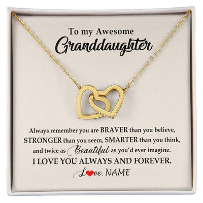 Interlocking Hearts Necklace 18K Yellow Gold Finish | Personalized To My Awesome Granddaughter Necklace From Grandma Nana I Love You Always And Forever Granddaughter Birthday Customized Gift Box Message Card | siriusteestore