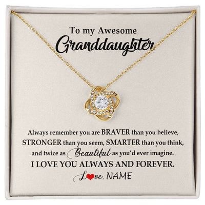 Love Knot Necklace 18K Yellow Gold Finish | Personalized To My Awesome Granddaughter Necklace From Grandma Nana I Love You Always And Forever Granddaughter Birthday Customized Gift Box Message Card | siriusteestore