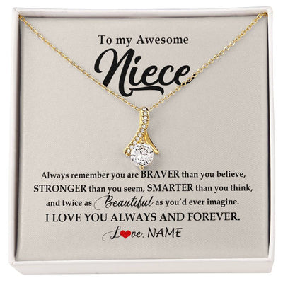 Alluring Beauty Necklace 18K Yellow Gold Finish | Personalized To My Awesome Niece Necklace From Aunt Uncle I Love You Always And Forever Niece Jewelry Birthday Christmas Customized Gift Box Message Card | siriusteestore