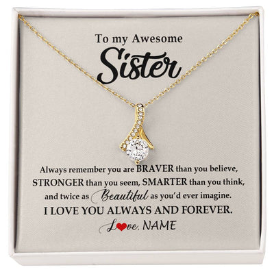 Alluring Beauty Necklace 18K Yellow Gold Finish | Personalized To My Awesome Sister Necklace From Sister Brother I Love You Always And Forever Sister Birthday Christmas Jewelry Customized Gift Box Message Card | siriusteestore