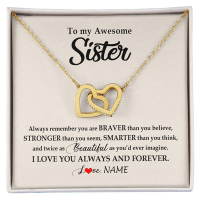 Interlocking Hearts Necklace 18K Yellow Gold Finish | Personalized To My Awesome Sister Necklace From Sister Brother I Love You Always And Forever Sister Birthday Christmas Jewelry Customized Gift Box Message Card | siriusteestore