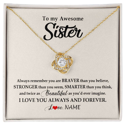 Love Knot Necklace 18K Yellow Gold Finish | Personalized To My Awesome Sister Necklace From Sister Brother I Love You Always And Forever Sister Birthday Christmas Jewelry Customized Gift Box Message Card | siriusteestore